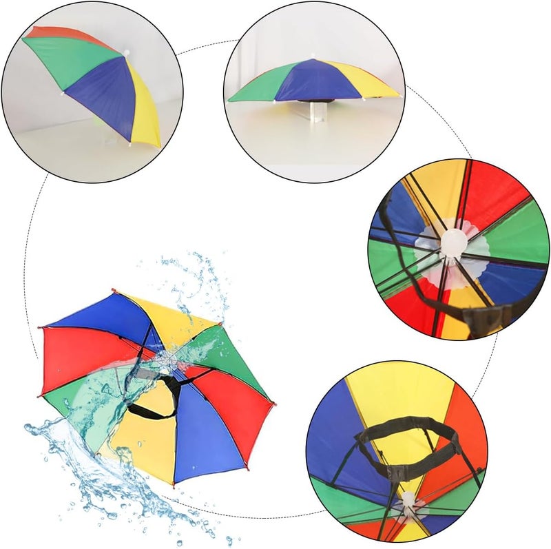 Audaisyly Umbrella Hat, 2 Pack Colorful Party Hats Hands Free Umbrella, Adjustable Headband Fits Women Men Adults for Beach Fishing Gardening - Image 4